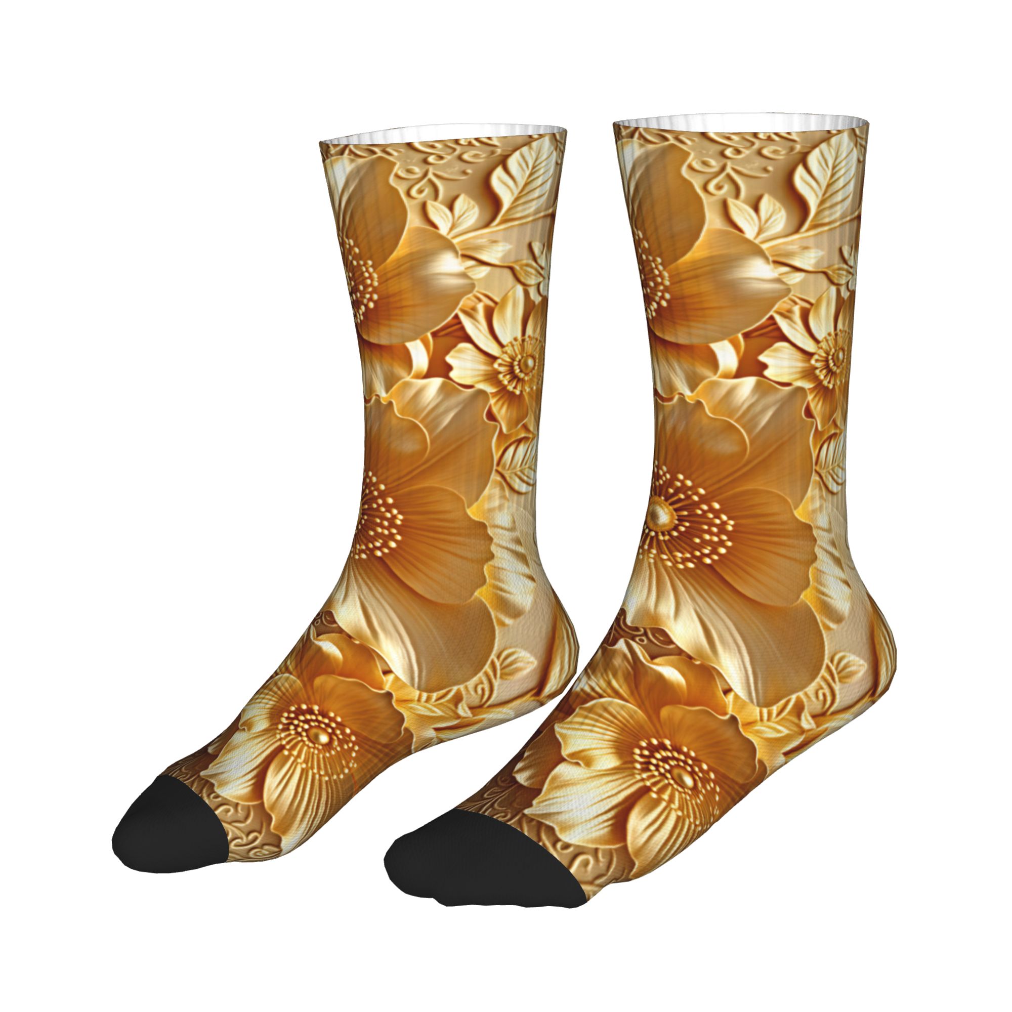 3D-geprägte goldene Blumenmust – Dress Sock Men Bewertung und Preis